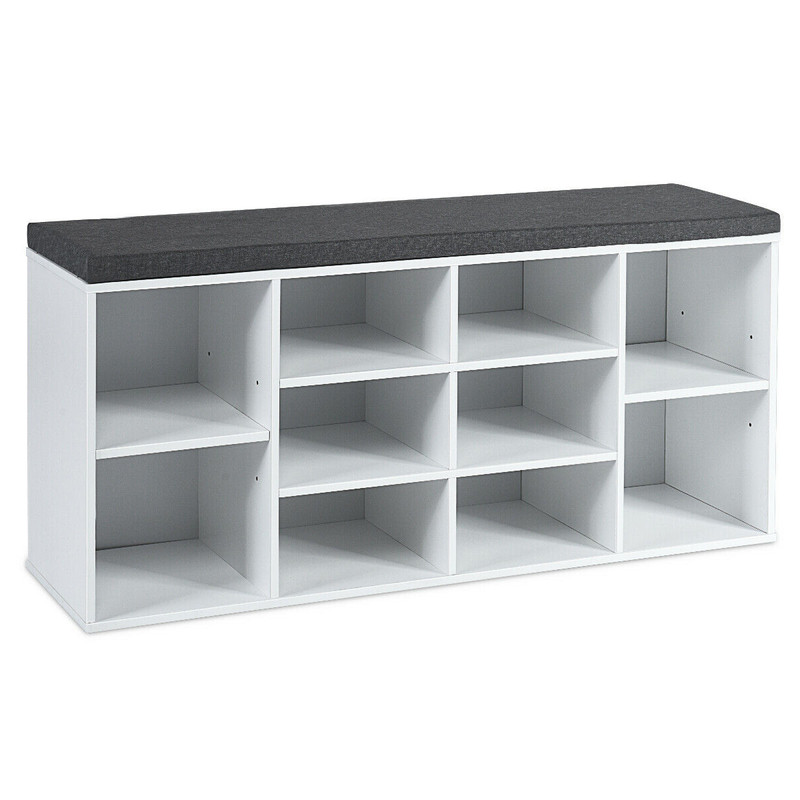 10-Cube Organizer Shoe Storage Bench with Cushion for Entryway, Adjustable Shelves & Padded Seat for Hallway, Bedroom