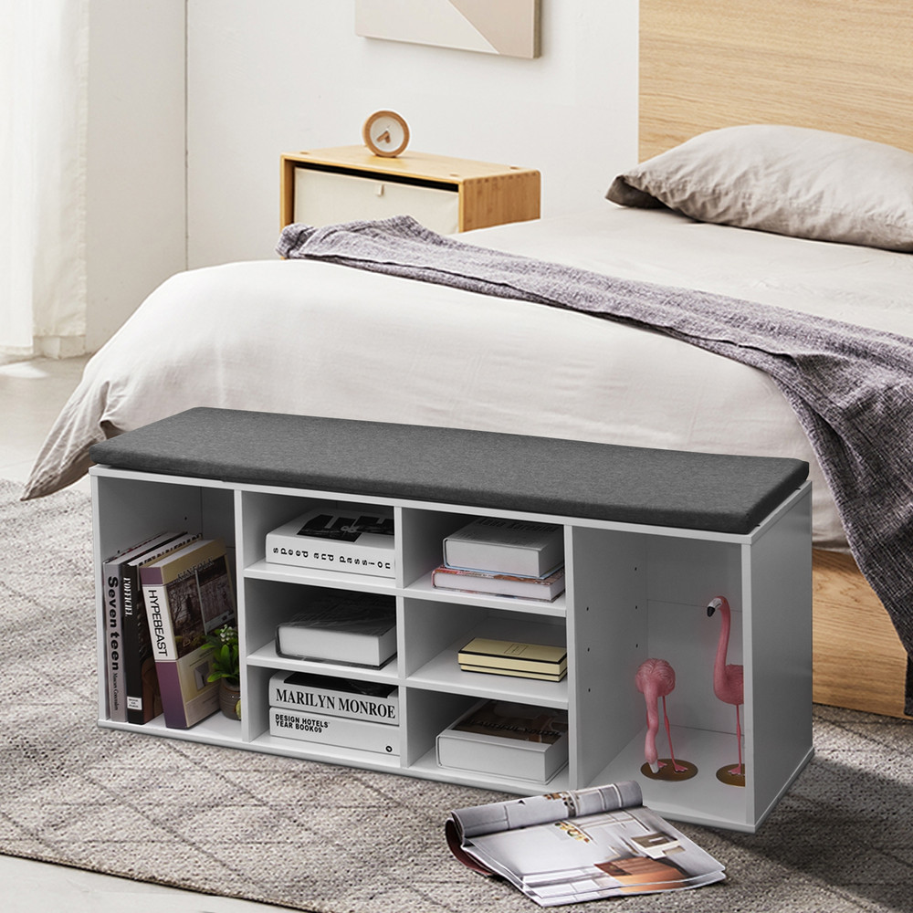 10-Cube Organizer Shoe Storage Bench with Cushion for Entryway, Adjustable Shelves & Padded Seat for Hallway, Bedroom
