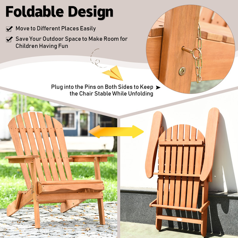 Foldable Eucalyptus Adirondack Chair Outdoor Wood Lounger For Patio Garden  Beach 7