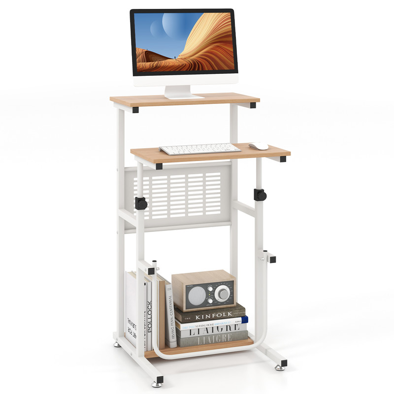 Standing Desk for Small Space, Sit Stand Desk with Height Adjustable Desktop & Footrest, Compact Workstation