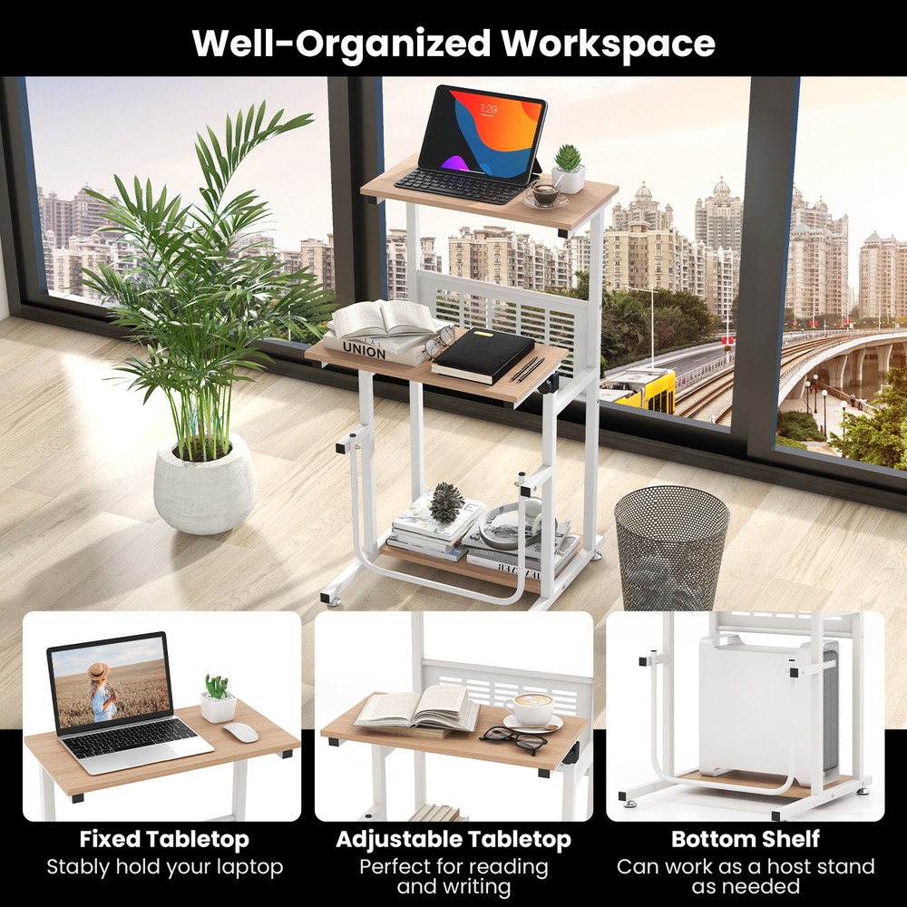 Standing Desk for Small Space, Sit Stand Desk with Height Adjustable Desktop & Footrest, Compact Workstation