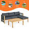 3 Pieces Patio Acacia Wood Sofa Furniture Set with Nylon Rope Armrest, Outdoor Sectional Seating with Cushions & Coffee