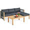 3 Pieces Patio Acacia Wood Sofa Furniture Set with Nylon Rope Armrest, Outdoor Sectional Seating with Cushions & Coffee