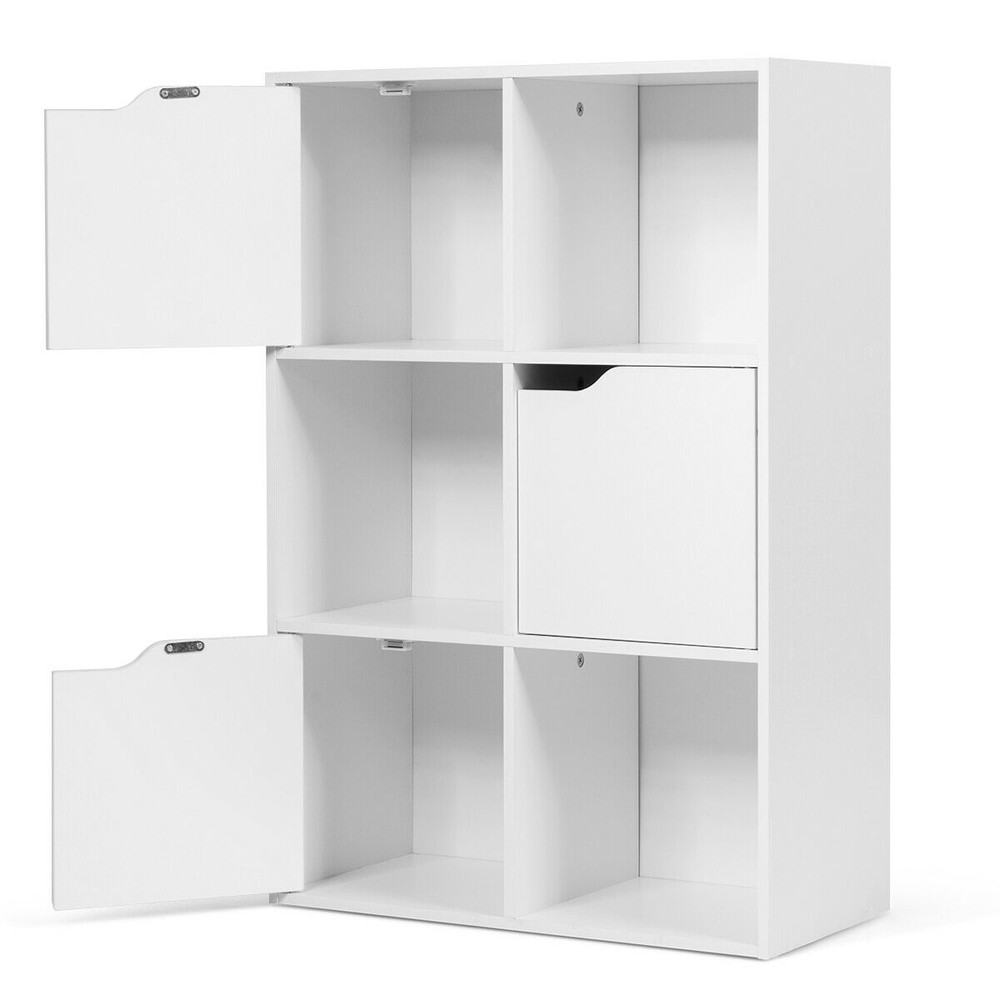 6 Cubes Wood Storage Shelves with Doors, Modern Bookcase Cabinet for Home Office Organization