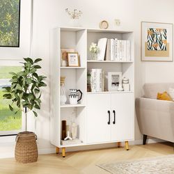 free standing pantry cabinet with 2 door cabinet and 5 shelves, modern storage organizer for kitchen, dining room