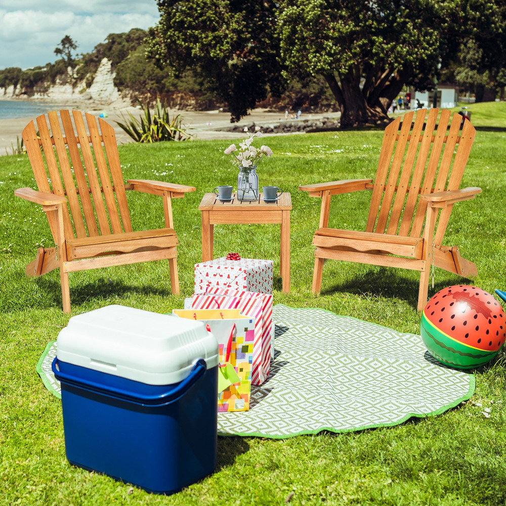 3 Pieces Adirondack Chair Set with Widened Armrest, Foldable Outdoor Wood Patio Furniture with Side Table for Garden