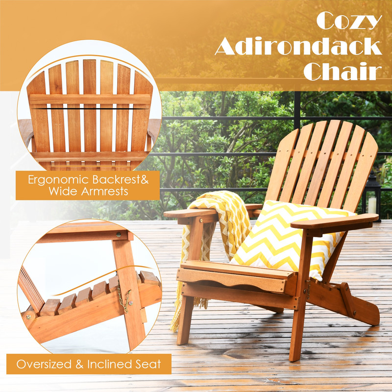 3 Pieces Adirondack Chair Set with Widened Armrest, Foldable Outdoor Wood Patio Furniture with Side Table for Garden