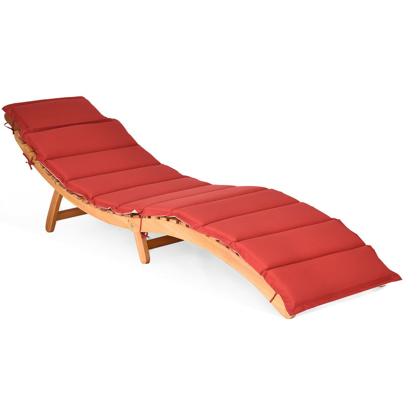 Folding Patio Lounge Chair With Double Sided Cushioned Seat Eucalyptus Wood  Weather Resistant 2