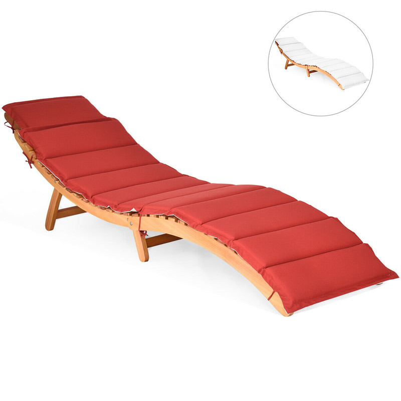 Folding Patio Lounge Chair With Double Sided Cushioned Seat Eucalyptus Wood  Weather Resistant 3