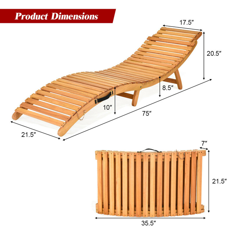 Folding Patio Lounge Chair With Double Sided Cushioned Seat Eucalyptus Wood  Weather Resistant 4