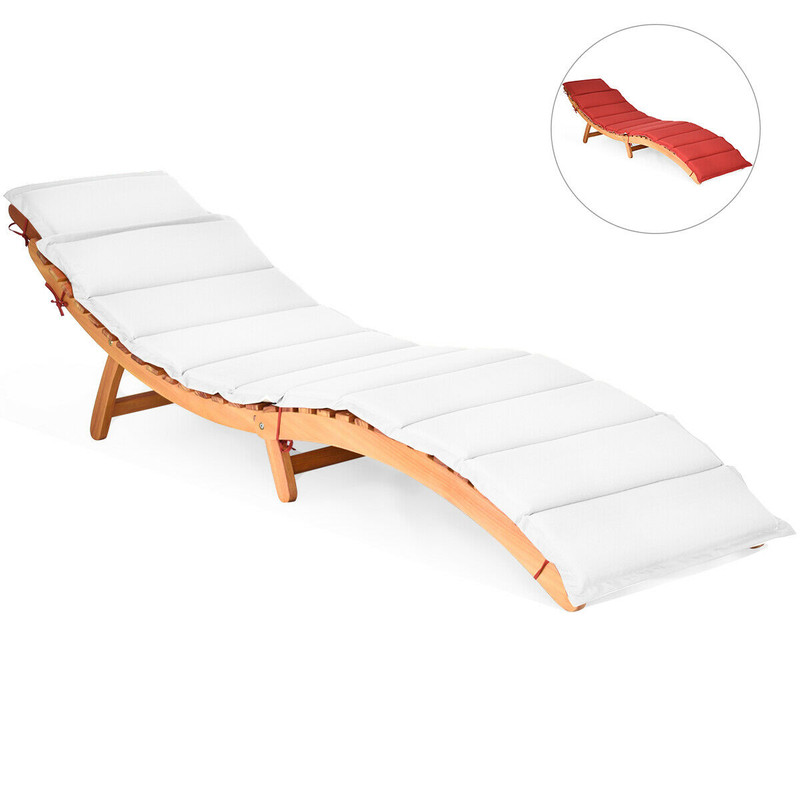 Folding Patio Lounge Chair With Double Sided Cushioned Seat Eucalyptus Wood  Weather Resistant 5