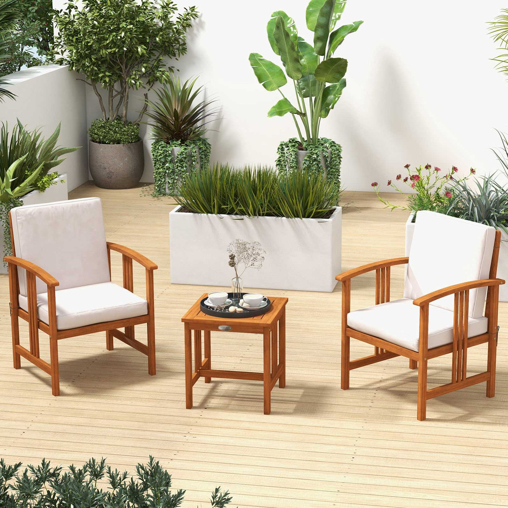 Solid Acacia Wood Outdoor Patio Sofa Set Modern Wooden Lounge Chairs With Thick Cushions  Coffee Ta 1