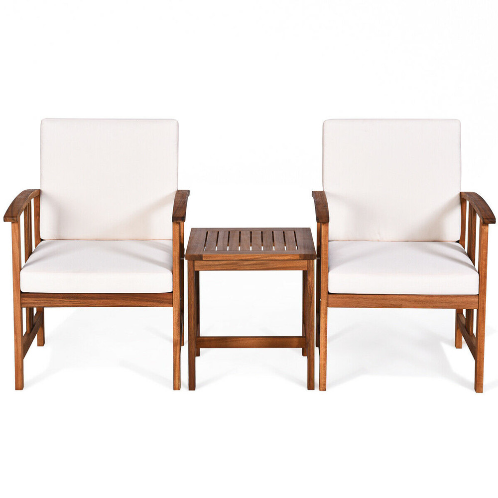 Solid Acacia Wood Outdoor Patio Sofa Set Modern Wooden Lounge Chairs With Thick Cushions  Coffee Ta 0