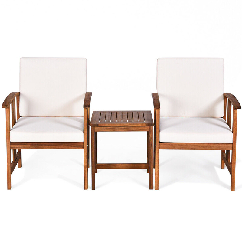 Solid Acacia Wood Outdoor Patio Sofa Set Modern Wooden Lounge Chairs With Thick Cushions  Coffee Ta 0