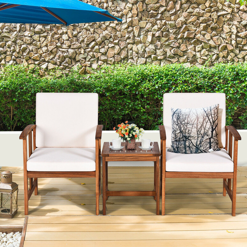 Solid Acacia Wood Outdoor Patio Sofa Set Modern Wooden Lounge Chairs With Thick Cushions  Coffee Ta 3