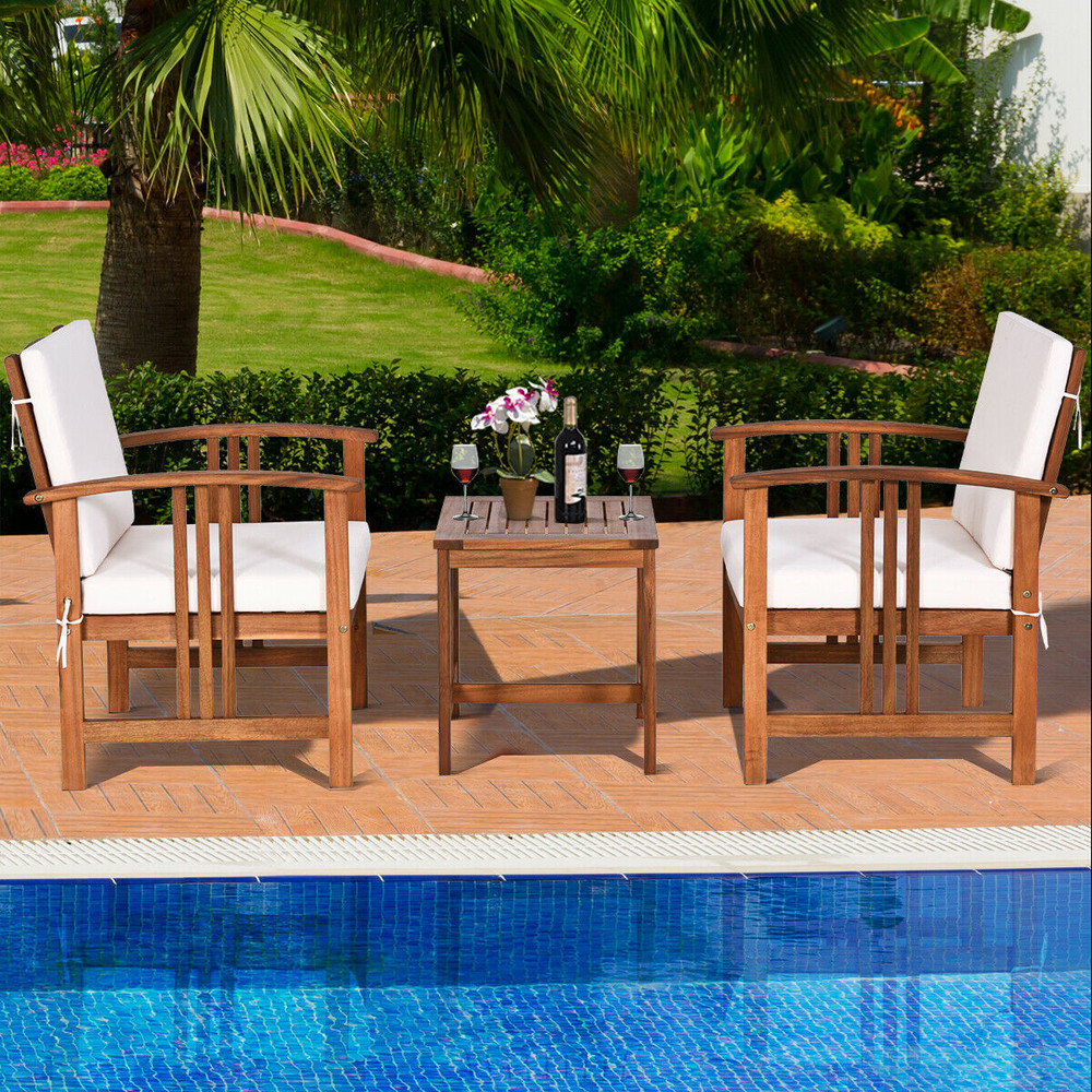 Solid Acacia Wood Outdoor Patio Sofa Set Modern Wooden Lounge Chairs With Thick Cushions  Coffee Ta 4