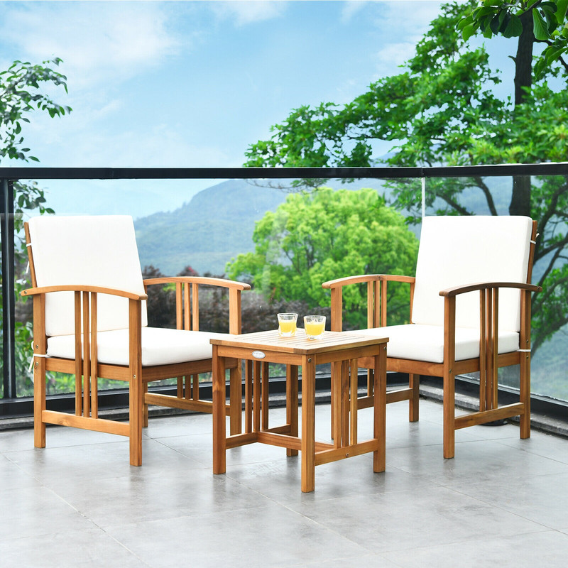 Solid Acacia Wood Outdoor Patio Sofa Set Modern Wooden Lounge Chairs With Thick Cushions  Coffee Ta 5