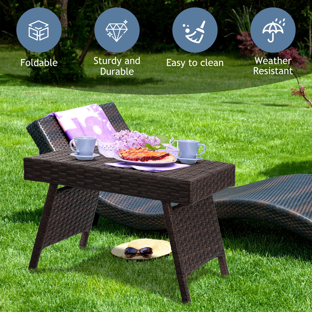 Outdoor Folding PE Rattan Side Coffee Table Weatherproof Garden Furniture For Patio Balcony Portabl 2