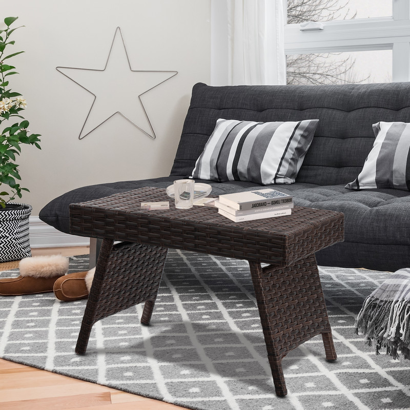 Outdoor Folding PE Rattan Side Coffee Table Weatherproof Garden Furniture For Patio Balcony Portabl 6