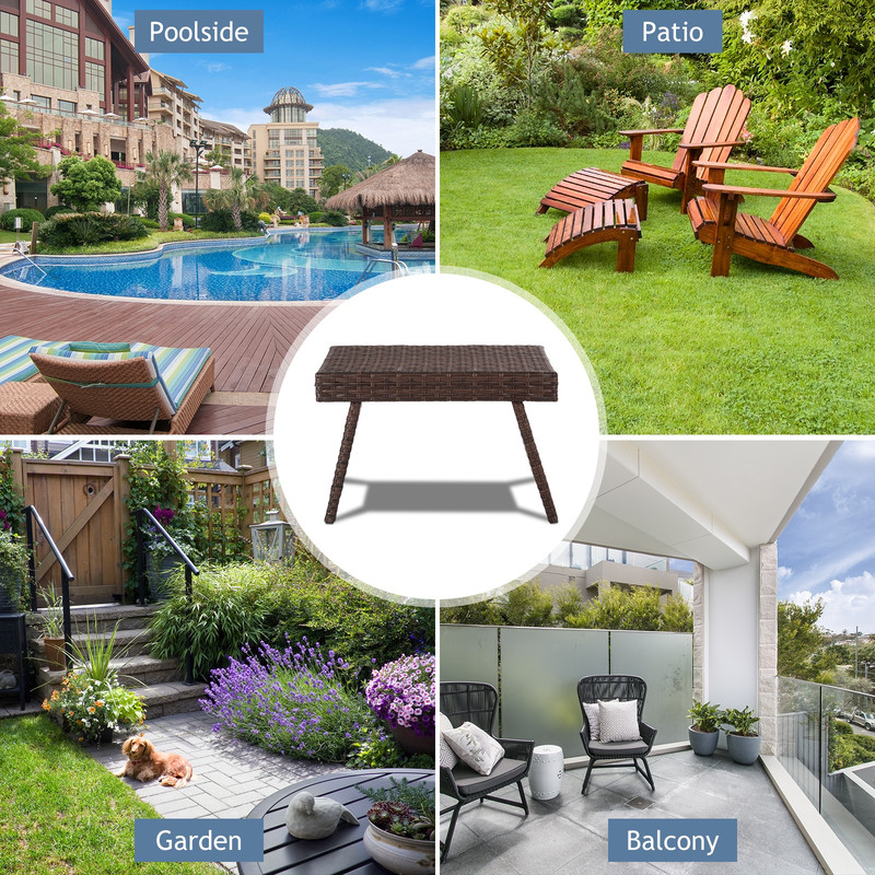Outdoor Folding PE Rattan Side Coffee Table Weatherproof Garden Furniture For Patio Balcony Portabl 4