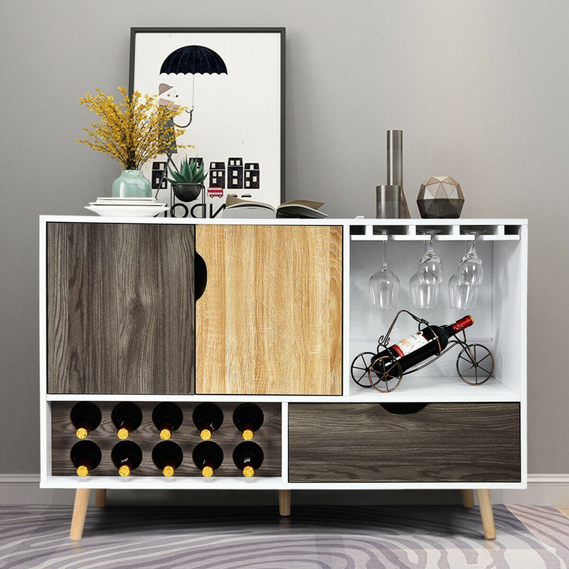 Modern MidCentury Buffet Sideboard Wooden Storage Cabinet With Adjustable Shelves Drawer Wine Stor 1