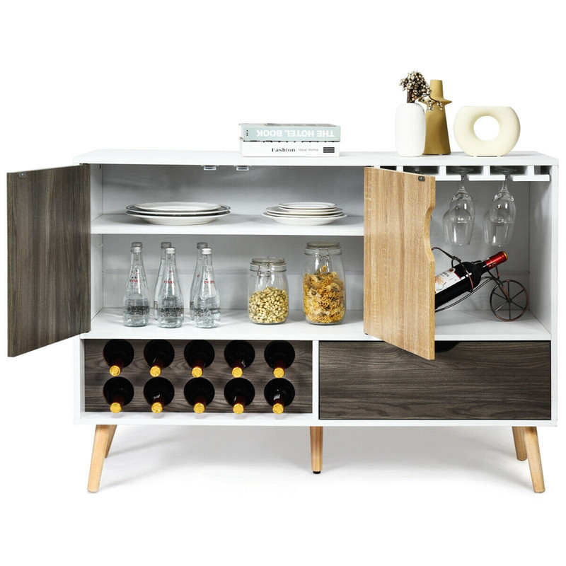 Modern MidCentury Buffet Sideboard Wooden Storage Cabinet With Adjustable Shelves Drawer Wine Stor 3