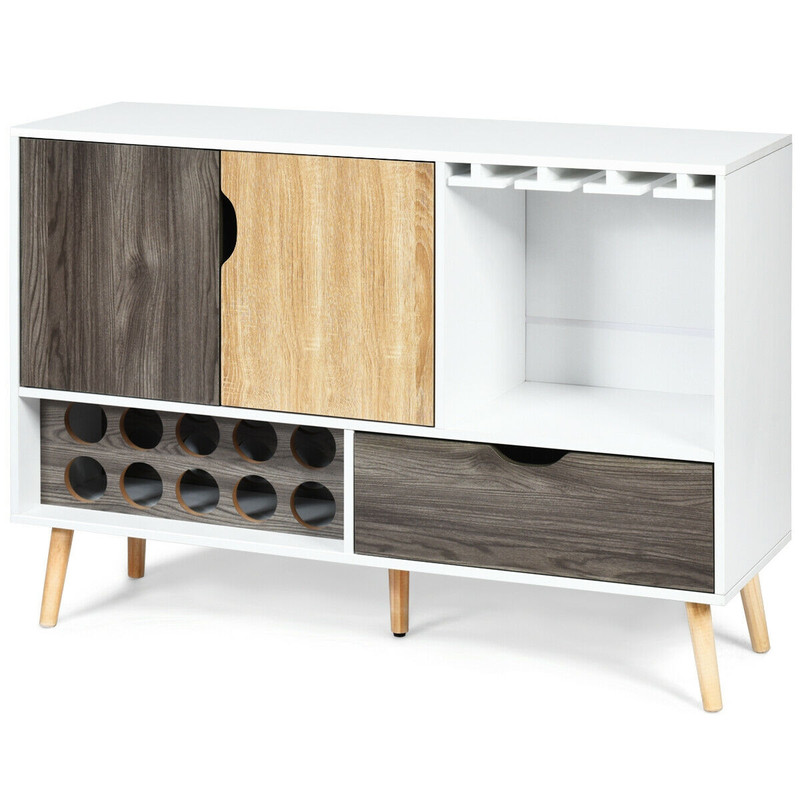 Modern MidCentury Buffet Sideboard Wooden Storage Cabinet With Adjustable Shelves Drawer Wine Stor 4