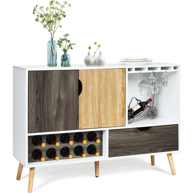 Modern MidCentury Buffet Sideboard Wooden Storage Cabinet With Adjustable Shelves Drawer Wine Stor 6