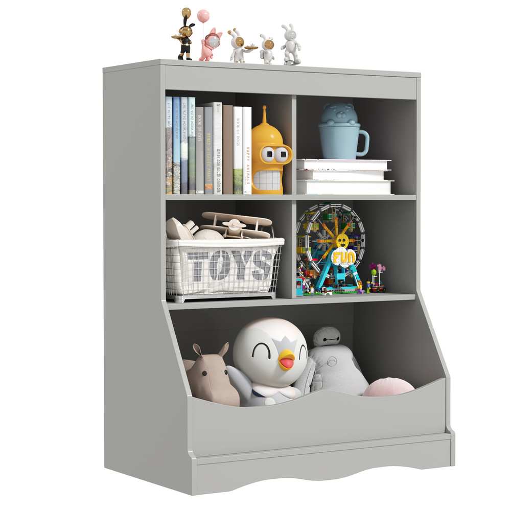 Kids MultiFunctional Bookcase With 5 Open Storage Compartments Toy Organizer Bin Sturdy Floor Shel 7