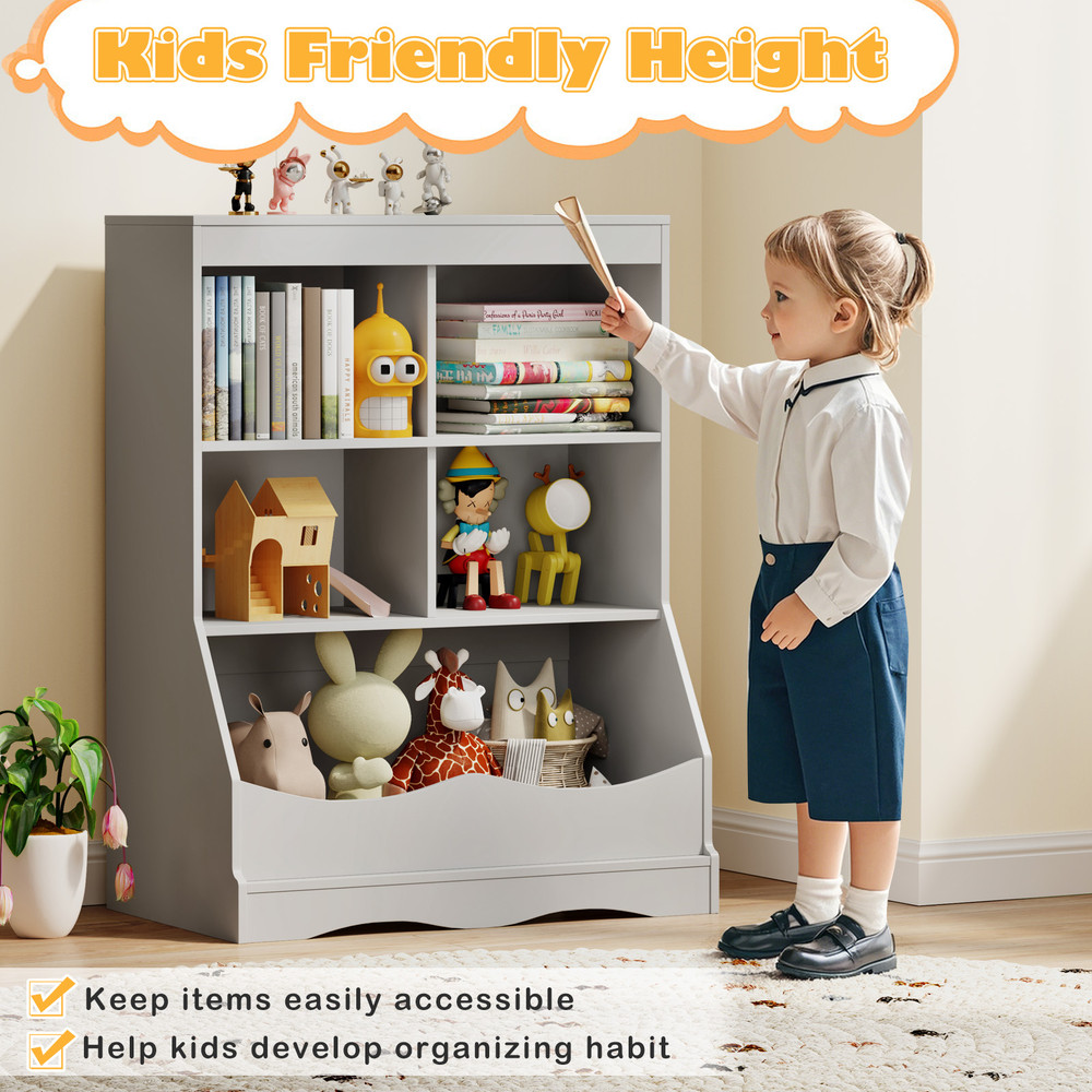 Kids MultiFunctional Bookcase With 5 Open Storage Compartments Toy Organizer Bin Sturdy Floor Shel 5