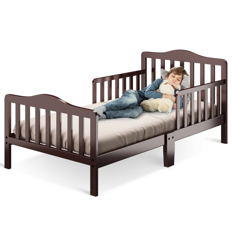 Classic Design Kids Wood Toddler Bed Frame With Two Side Safety Guardrails Durable Safe Easy To As 0