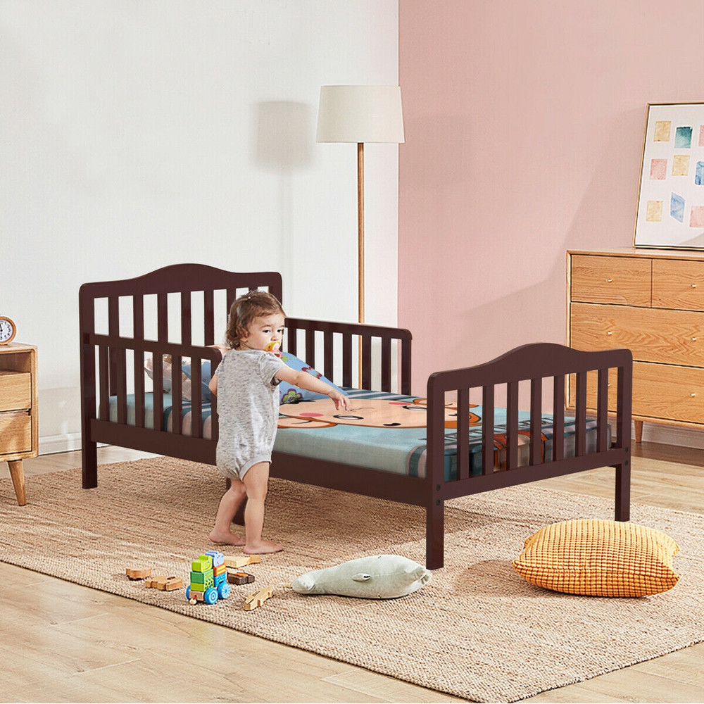 Classic Design Kids Wood Toddler Bed Frame With Two Side Safety Guardrails Durable Safe Easy To As 5
