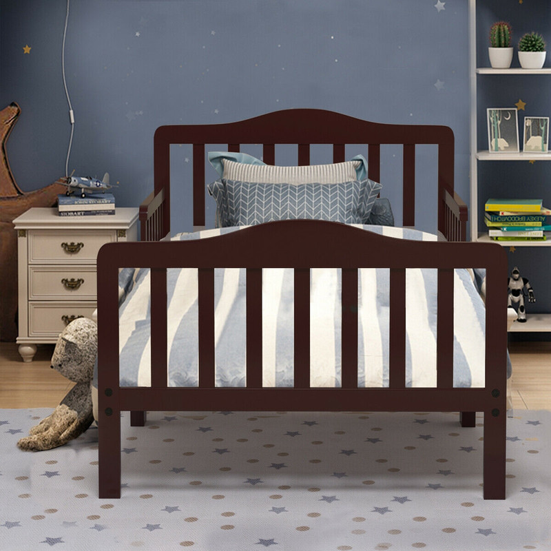Classic Design Kids Wood Toddler Bed Frame With Two Side Safety Guardrails Durable Safe Easy To As 6