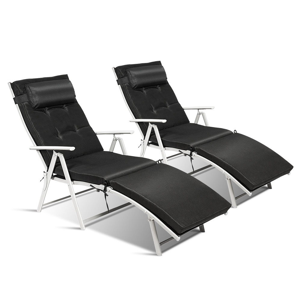 Adjustable Outdoor Lightweight Folding Chaise Lounge Chair with Pillow, Portable & Weather-Resistant