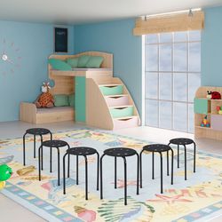 17.5 inch set of 6 portable plastic stack stools with metal frame, sturdy, lightweight & space-saving