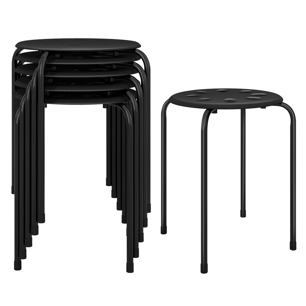 175 Inch Set Of 6 Portable Plastic Stack Stools With Metal Frame Sturdy Lightweight SpaceSaving 2