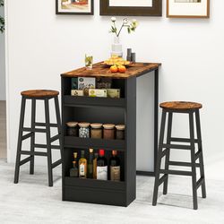 3-piece bar table set with storage, industrial style kitchen & dining furniture for small spaces