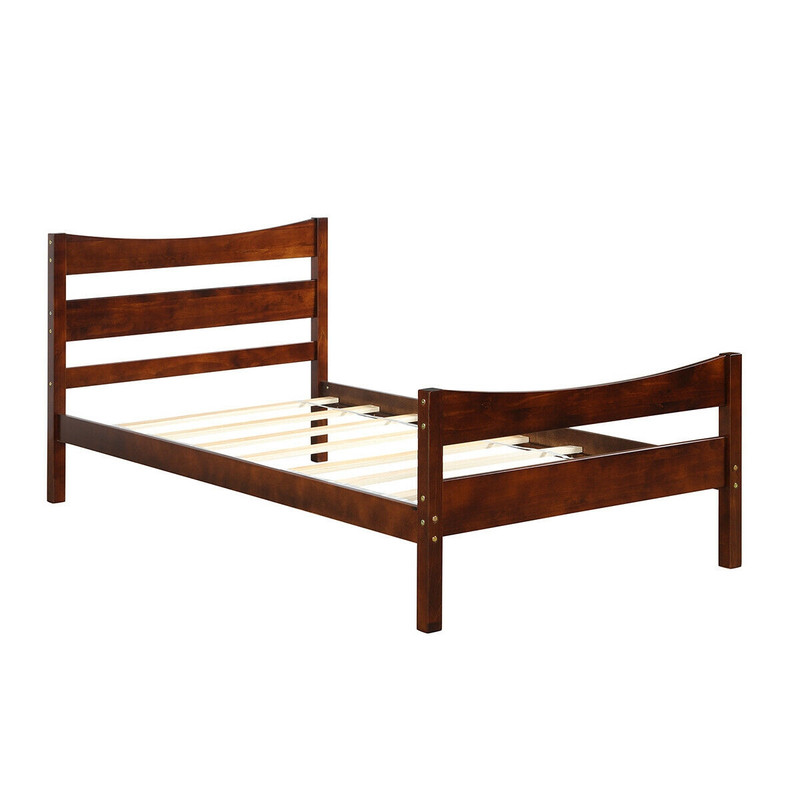 Twin Size Rustic Style Platform Bed Frame with Headboard and Footboard, Solid Pine Wood, Sturdy & Noise-Free