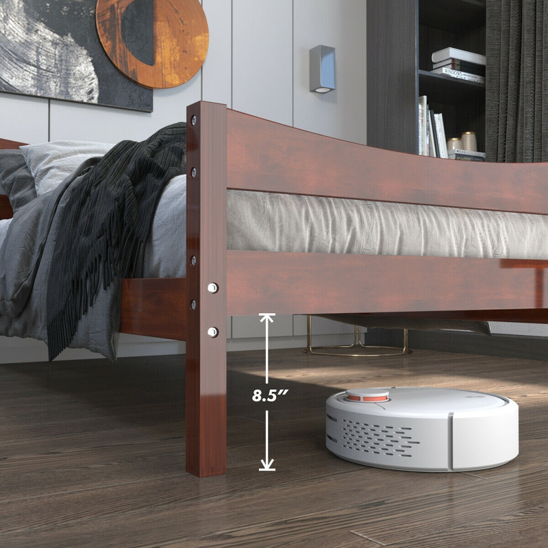 Twin Size Rustic Style Platform Bed Frame with Headboard and Footboard, Solid Pine Wood, Sturdy & Noise-Free