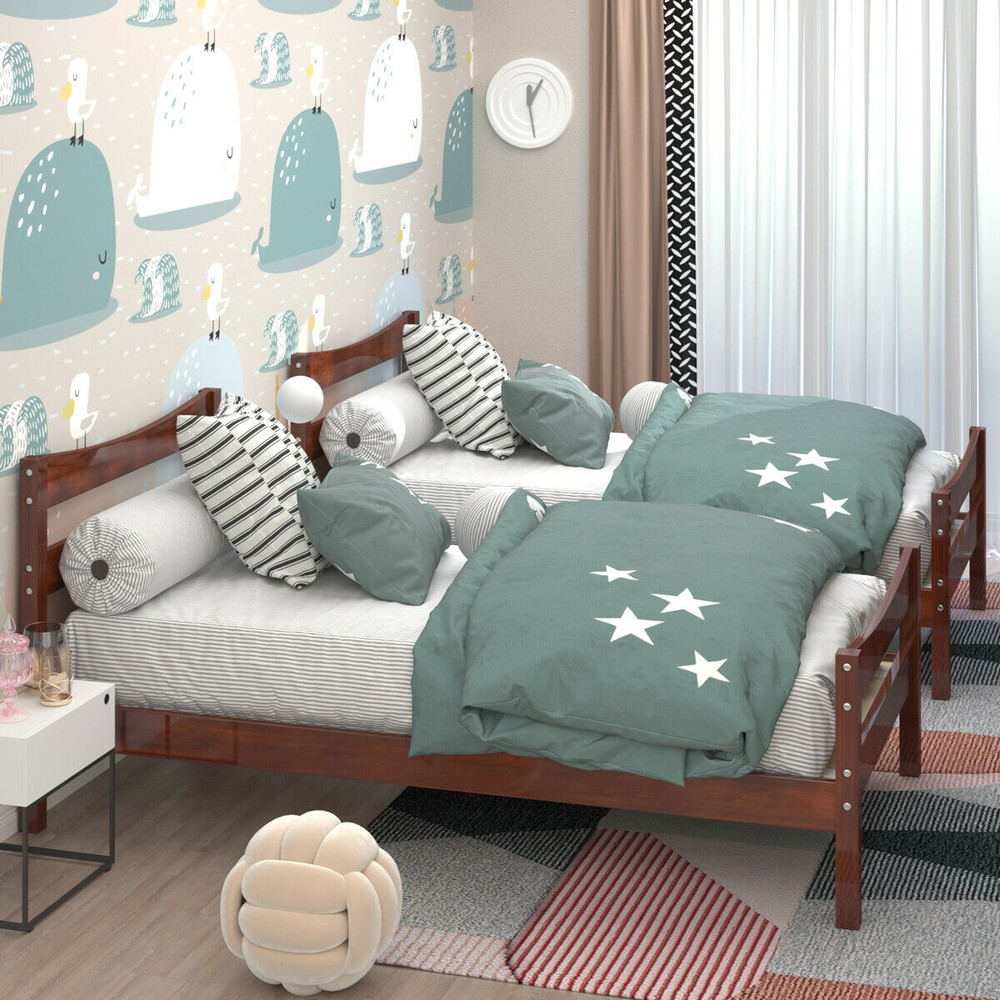 Twin Size Rustic Style Platform Bed Frame with Headboard and Footboard, Solid Pine Wood, Sturdy & Noise-Free