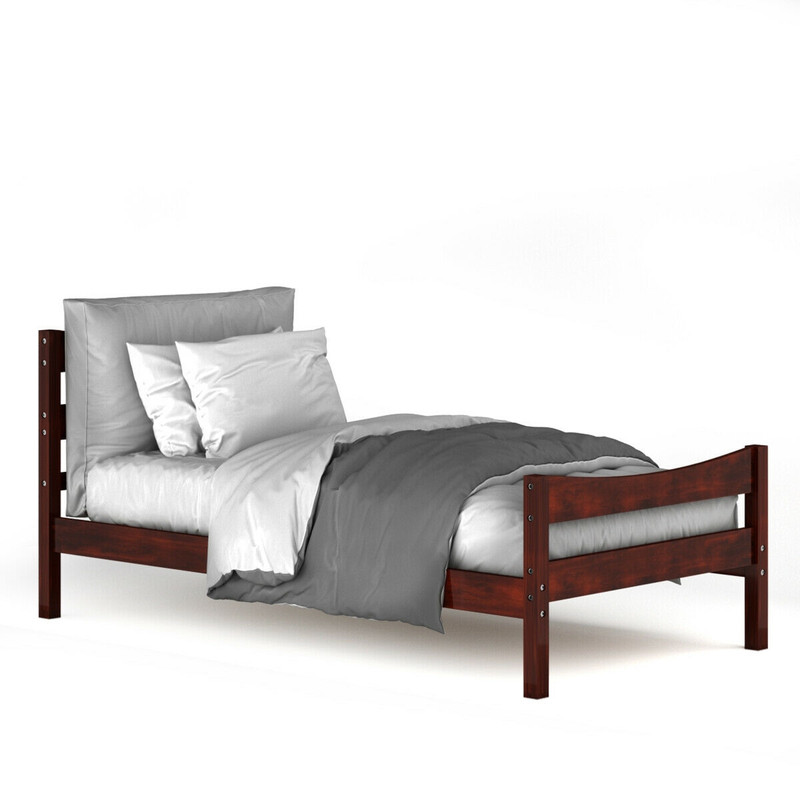Twin Size Rustic Style Platform Bed Frame with Headboard and Footboard, Solid Pine Wood, Sturdy & Noise-Free