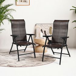 patio rattan folding chair with armrest – adjustable reclining & durable pe wicker