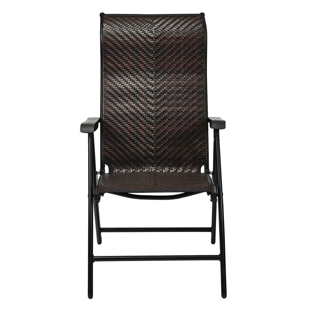 Patio Rattan Folding Chair with Armrest – Adjustable Reclining & Durable PE Wicker