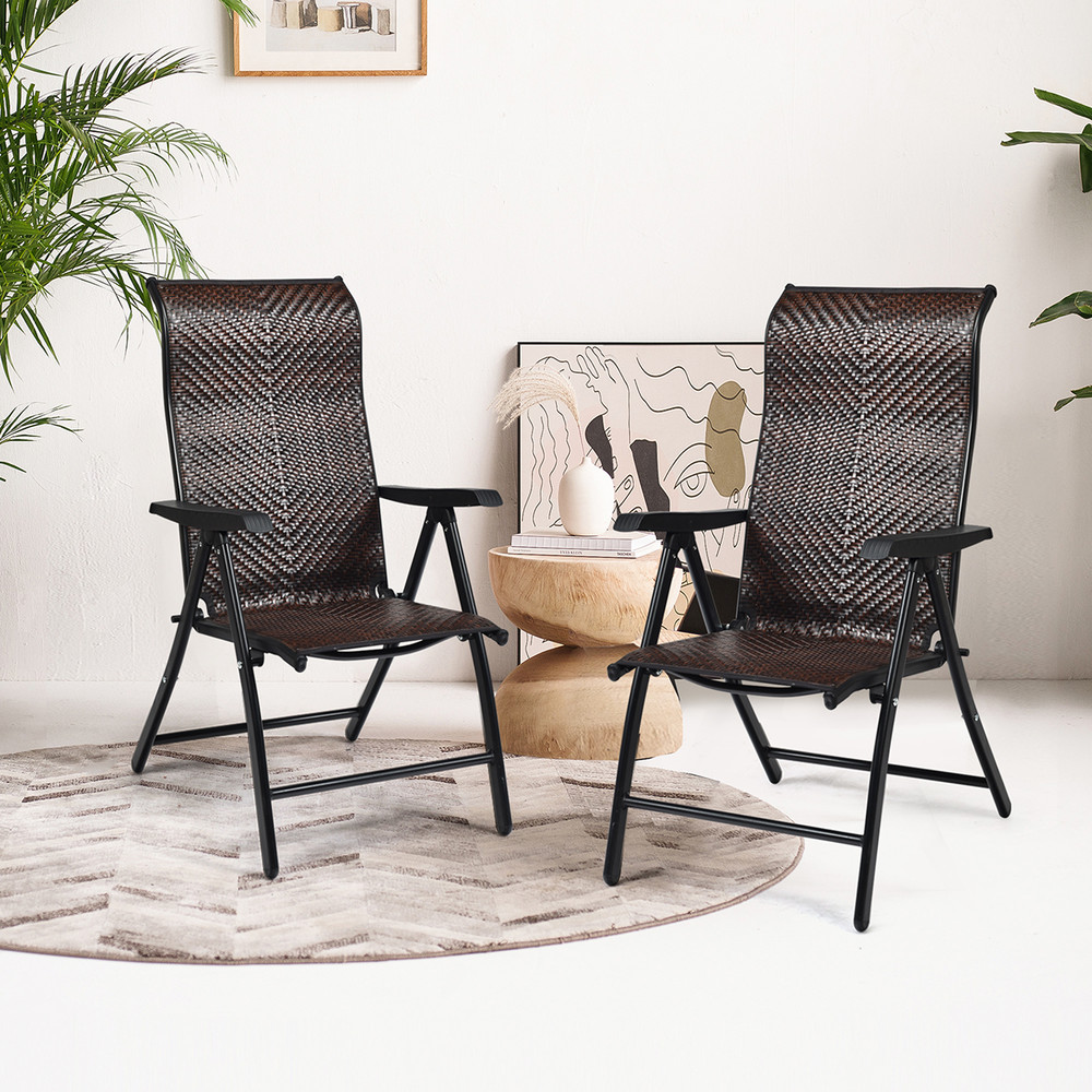 2-Piece Patio Rattan Folding Reclining Chair Set – Adjustable & Weather-Resistant Outdoor Lounge Chairs