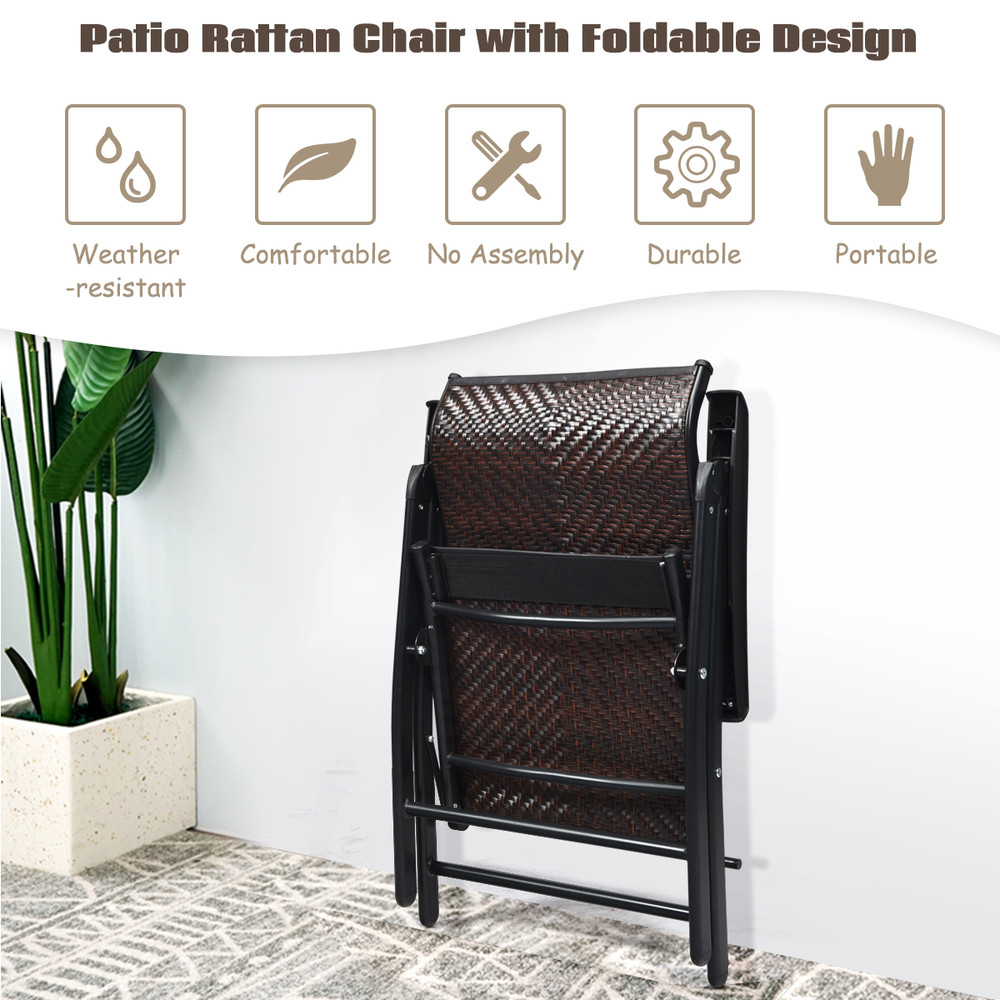2-Piece Patio Rattan Folding Reclining Chair Set – Adjustable & Weather-Resistant Outdoor Lounge Chairs