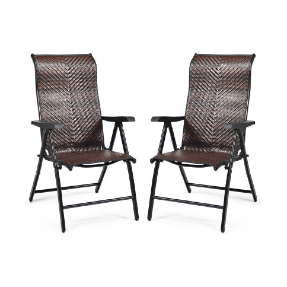 2-Piece Patio Rattan Folding Reclining Chair Set – Adjustable & Weather-Resistant Outdoor Lounge Chairs