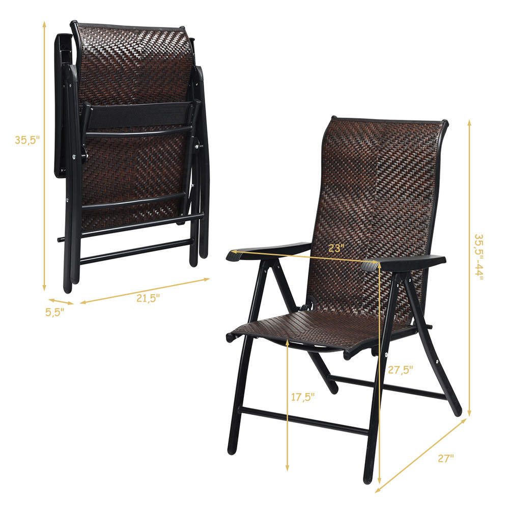 2-Piece Patio Rattan Folding Reclining Chair Set – Adjustable & Weather-Resistant Outdoor Lounge Chairs