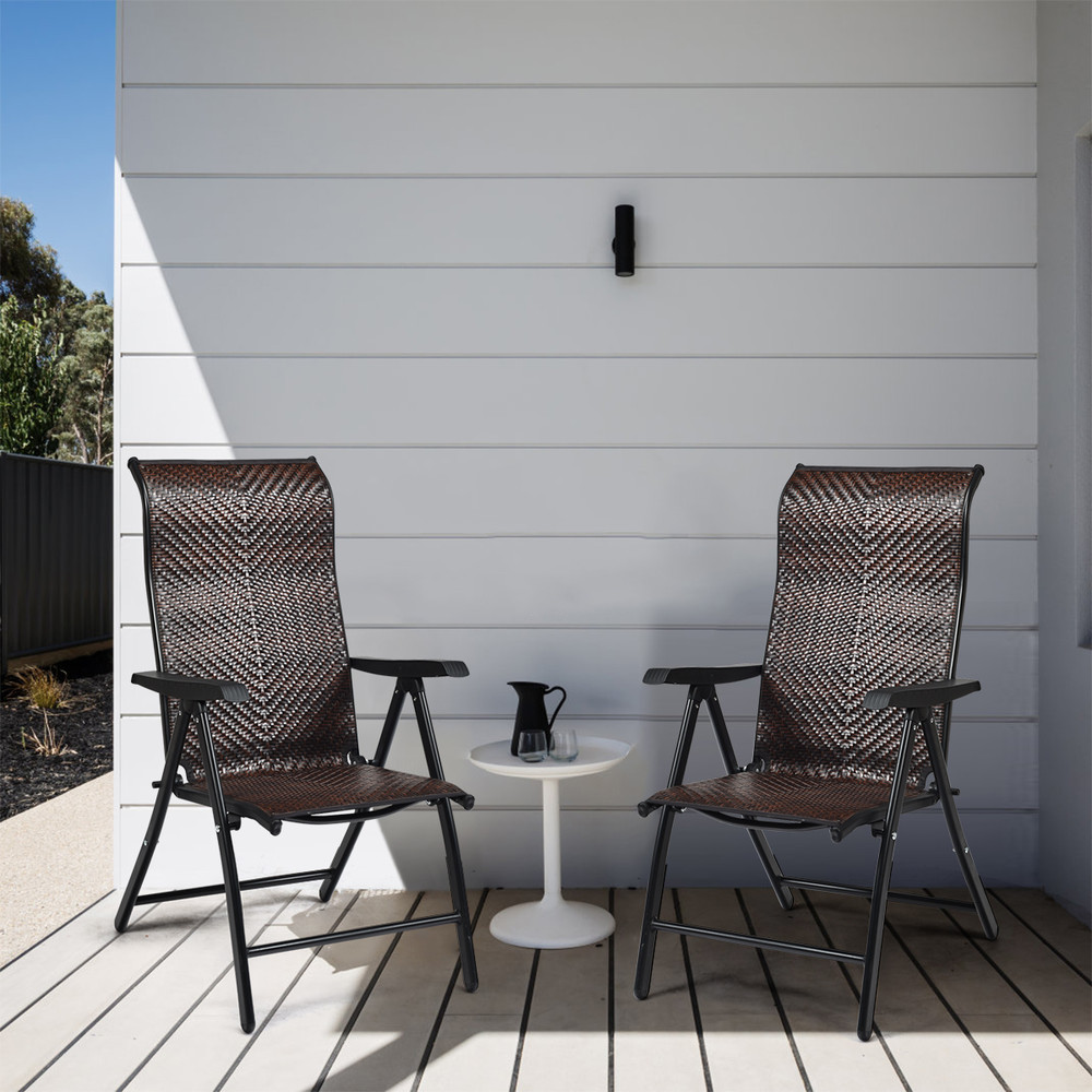 2-Piece Patio Rattan Folding Reclining Chair Set – Adjustable & Weather-Resistant Outdoor Lounge Chairs