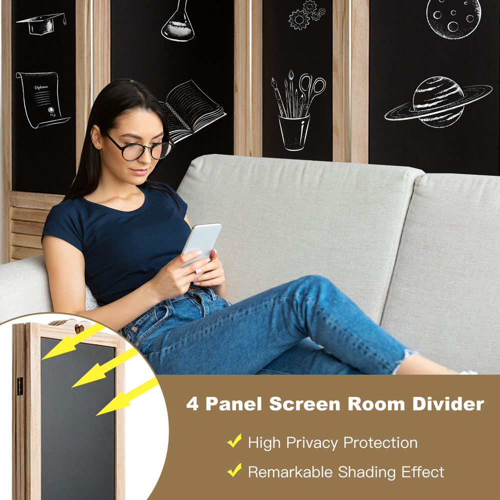 4-Panel Folding Privacy Room Divider Screen with Chalkboard – Erasable & Space-Saving