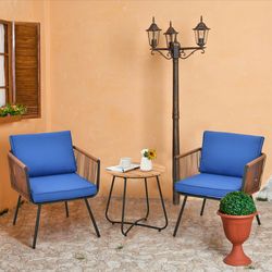 3-piece patio bistro furniture set with armrest & soft cushions – outdoor/indoor rattan chairs & coffee table